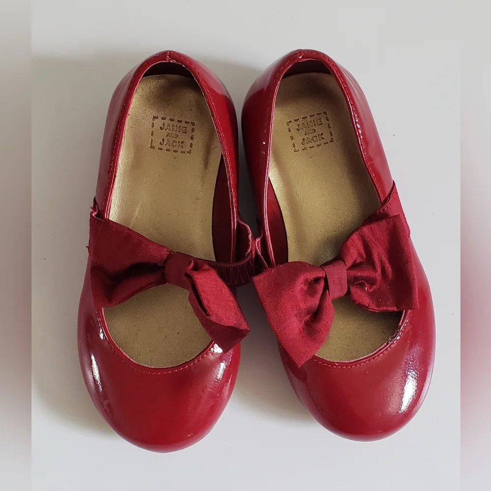 Janie and Jack Red Patent Leather Ballet Shoe with Satin Bow Size 7